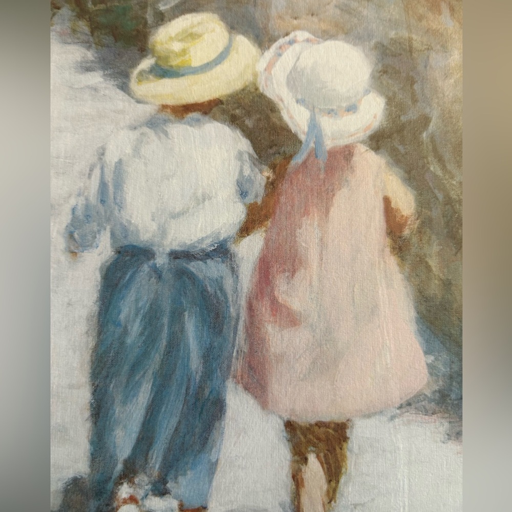 VINTAGE IVAN ANDERSON BOY & GIRL WALKING ART PRINT SIGNED MATTED BROYHILL FRAME - Picture 3 of 6